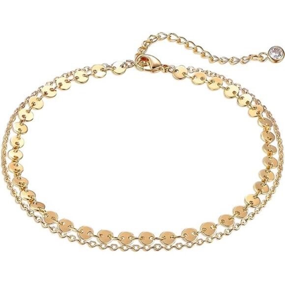 Simple Gold Chain Anklet,14kGold/Silver Plated Dainty Disc Evil Eye Summer Beach - Picture 7 of 7